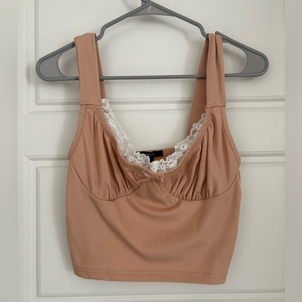 Tan lace crop top corset style